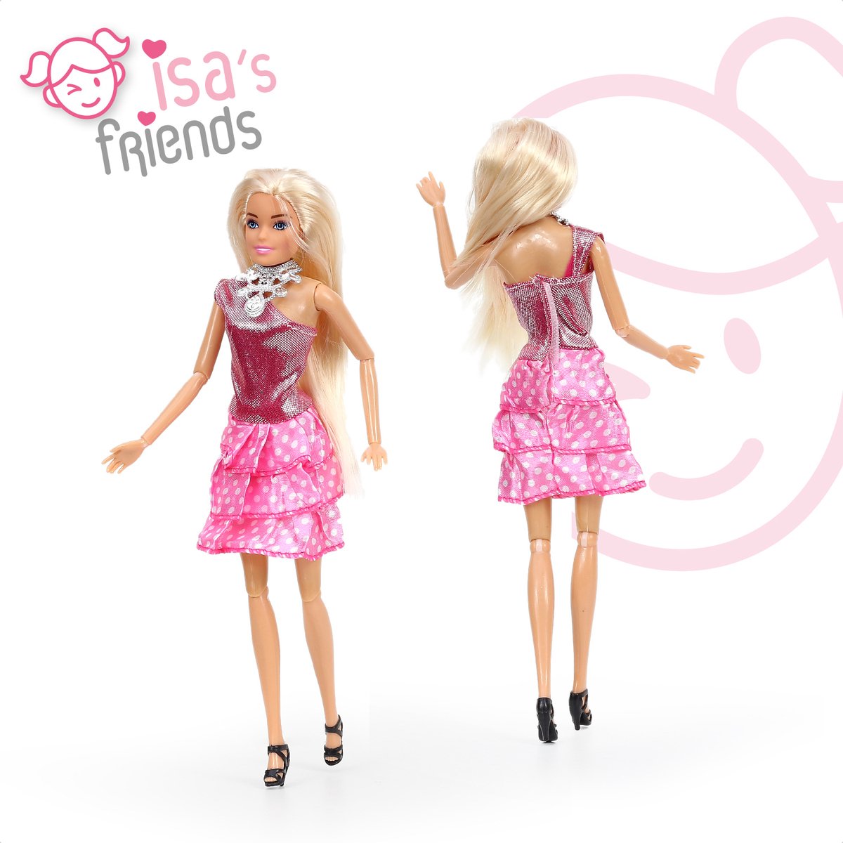 Poppenkleertjes Isa's friends - 3 Outfits voor poppen - Geschikt voor o.a Barbie - Setje 'Femke' — afbeelding 4