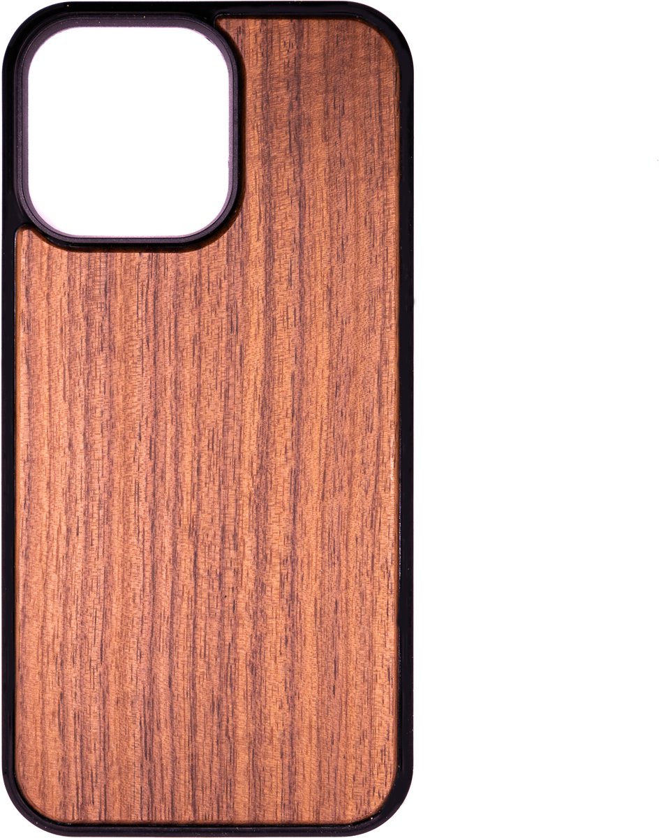 Houten Telefoonhoes Geschikt Voor Iphone 15 PRO MAX - Houten Telefoonhoes - Houten Case - Walnoot Hout - Zwart - Beschermende Bumper