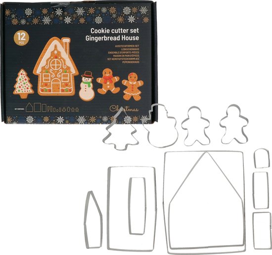 Emporte-pièces thème Noël - 12x pcs - maison en pain d'épice - emporte-pièces - cuisson de biscuits