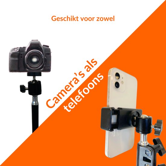 Statief smartphone en camera met telefoonhouder - statief telefoon en camera - 160 cm hoog - inclusief bluetooth afstandsbediening - cadeau tip