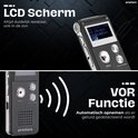 Zwart Prestara dictafoon met LCD scherm en automatische opnamefunctie.
