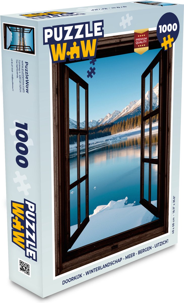 Puzzel Doorkijk - Winterlandschap - Meer - Bergen - Uitzicht - Legpuzzel - Puzzel 1000 stukjes volwassenen