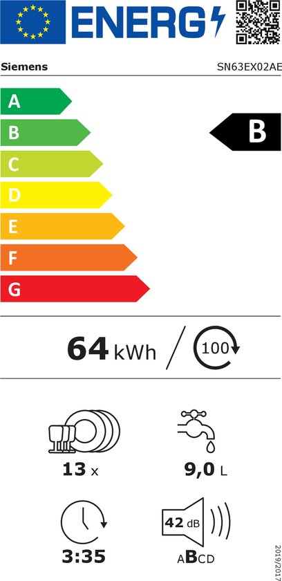 Siemens SN63EX02AE - Vaatwasser - Volledig ingebouwd - 13 couverts - 42 dB