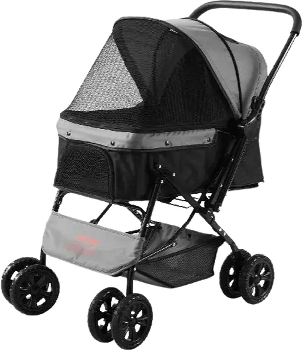 KTN® - Hondenbuggy - Inklapbare buggy - Honden - Katten - Huisdier - Wandelwagen - Opslagmand - Boodschappenmand - 4 Wielen - Grijs