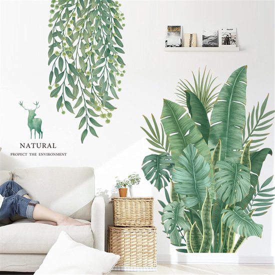 Muursticker en PVC motif Plantes et plant - Vert - Décoration murale pour chambre d'enfant - Amovible - Décoration d'intérieur - Chambre d'enfant - Salon - 79,5 x 83,5 cm