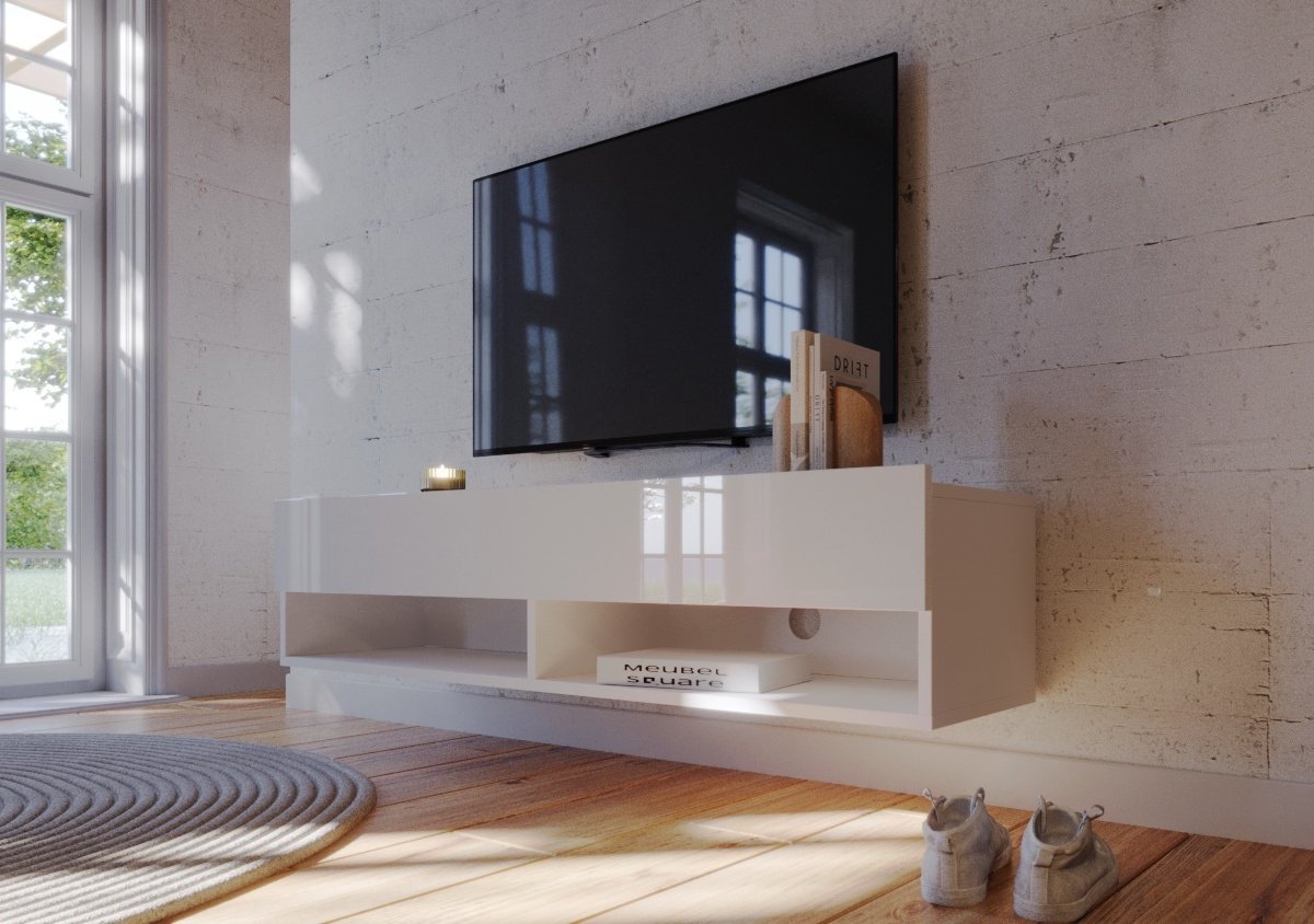 Meubel Square - TV meubel Nivo - Hoogglans Wit - 140cm - Hangend TV Kast
