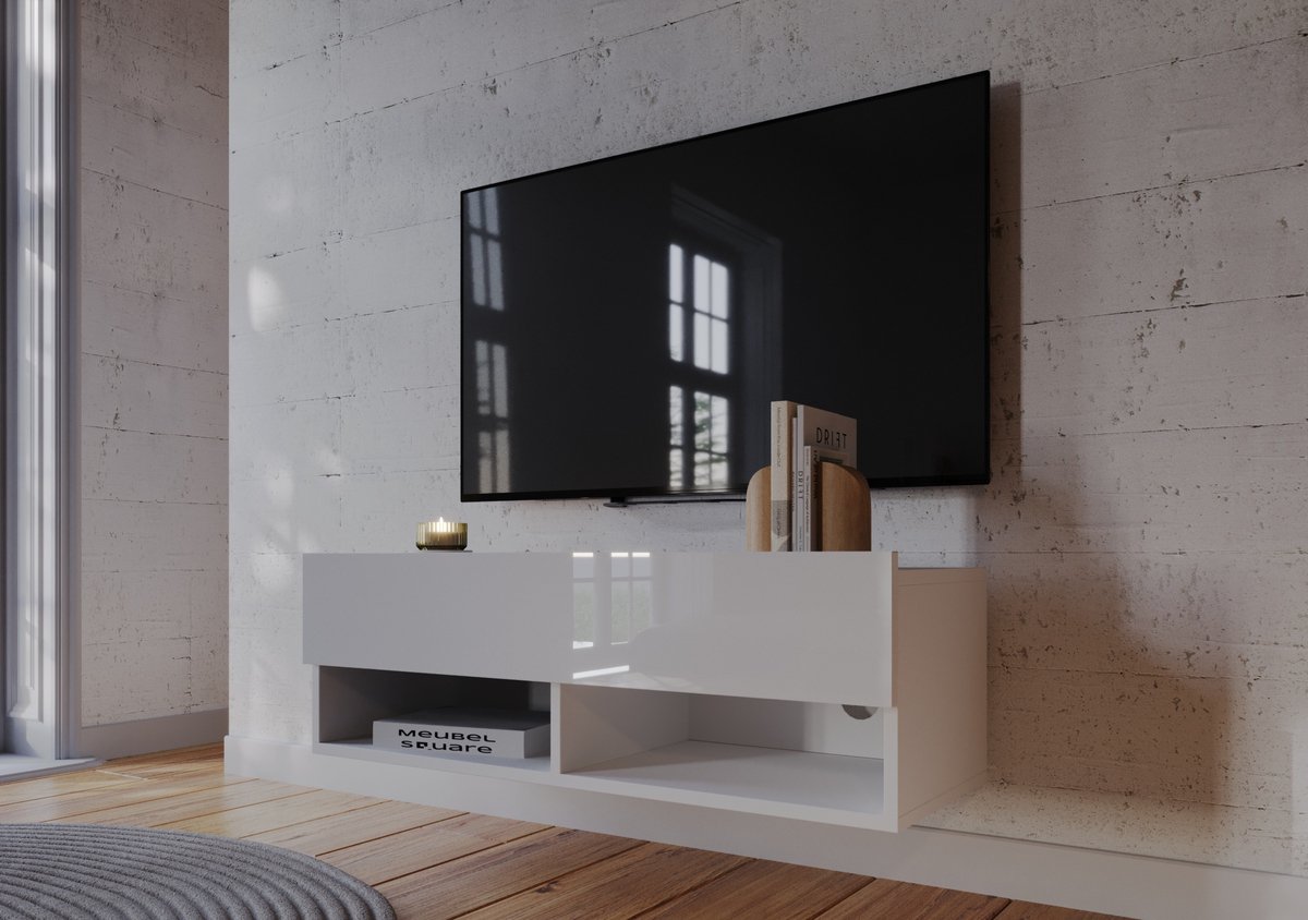 Meubel Square TV meubel Nivo - Hoogglans Wit - 100cm - Hangend TV Kast