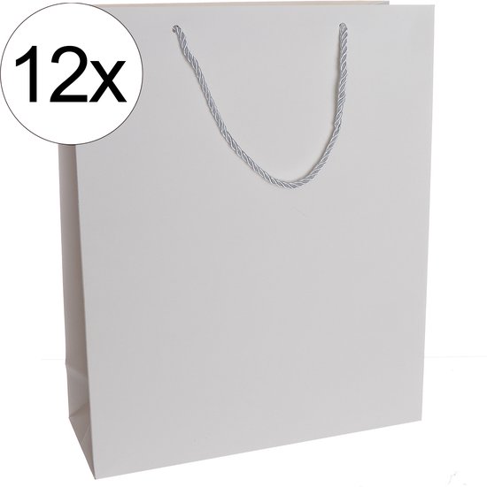 12st. stevige draagtassen papier (26x32x10)cm zak cadeautasje gift bag verpakking gedraaid koord greep