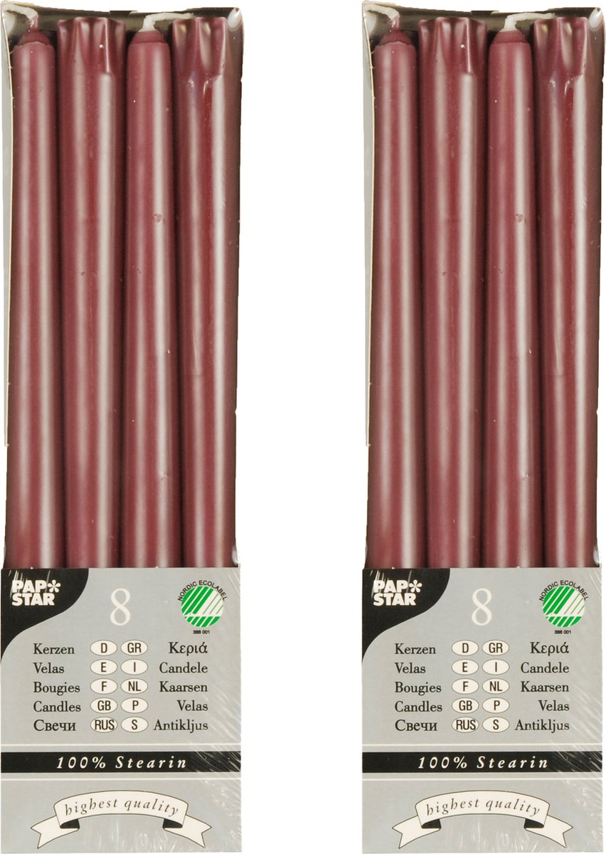 Conpax Candles Dinerkaarsen/kandelaarkaarsen Nordic - 16x stuks - koper bruin - 7 branduren - 25 cm