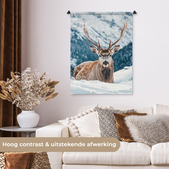Tapisserie murale 60x80 cm - Cerf - Paysage - Hiver - Nature - Animaux - Montagnes - Tapisserie - Tapisseries