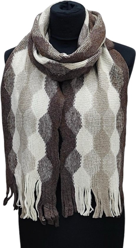 Lange Gebreide Sjaal - Unisex - Bruin/Beige - 180 x 25 cm (144)