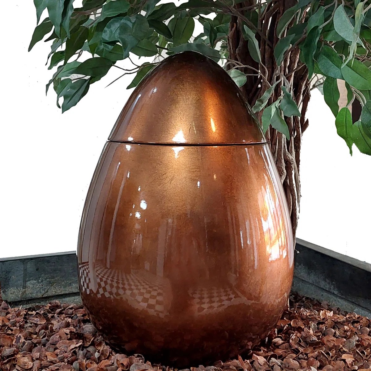 Brons kleurige urn keramiek - hoogglas- asgedenk - 2.5 l - 23x33 cm