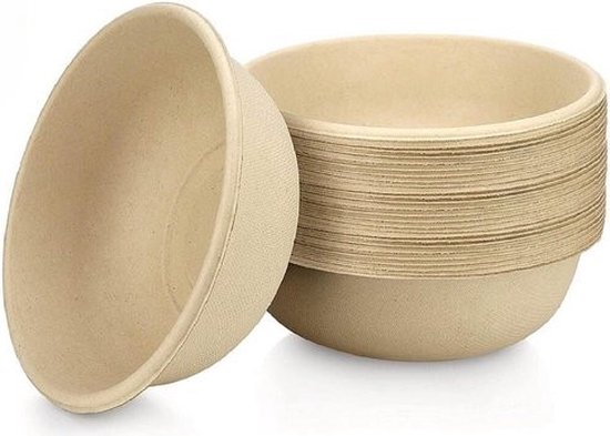 Bols à soupe jetables BIO 50 pièces - Bol canne à sucre 400ml - Nature