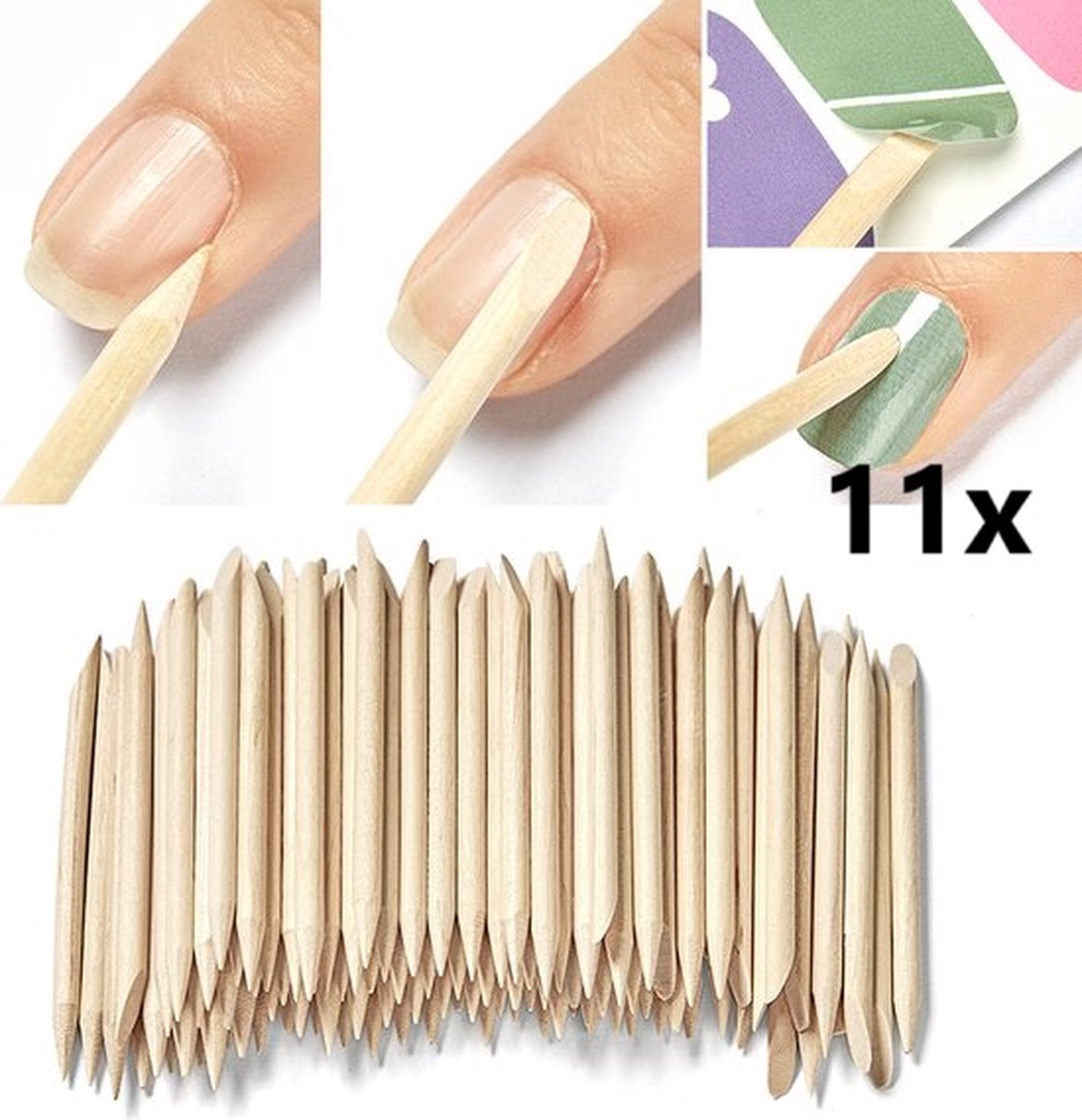 Goedkoopste Houten Nagelriemduwer I Cuticle Pusher I Nagelriem Verzorging I Nagelriemstokje I Bokkepoot I 11 Stuks