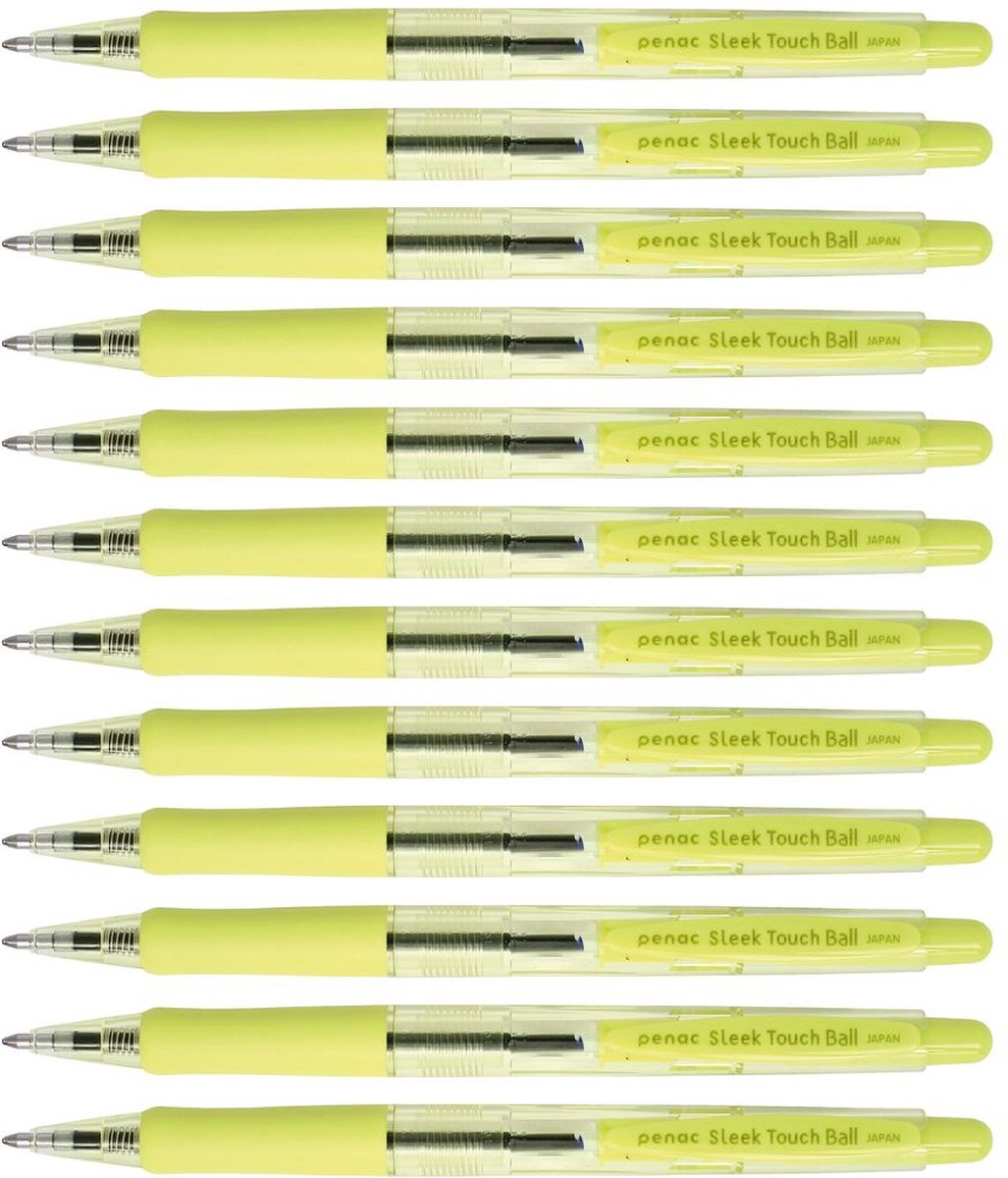 Penac Balpen - Sleek Touch - 12 pack - Geel - 1.0mm - Blauw inkt