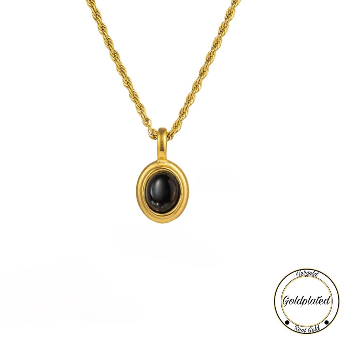 Borasi Zwart Agaat Ketting | Goldplated | Goudkleurig | Edelsteen | Dames Sieraden | Agaat | Dames Ketting |