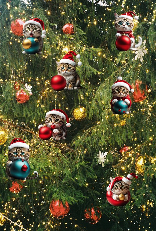 2x Stuks kersthangers katten/poezen met kerstmuts 9 cm kerstversiering