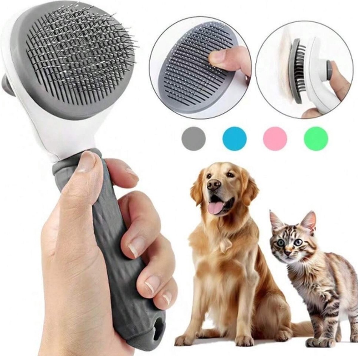 SuperShopper - Zelfreinigende Honden- en Kattenborstel Grijs - Dierenborstel - Ergonomisch Handvat - Herbruikbaar