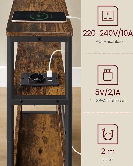 Relaxdays bijzettafel, hoekig nachtkastje met vak, walnoot look, retro design, HBD 60.5 x 40 x