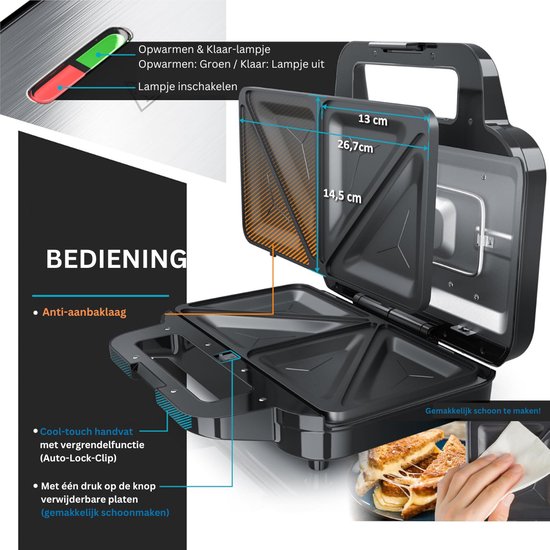 MKSS® Wafelijzer met Verwisselbare Platen - Contact Grill - Tosti Apparaat - Zwart — afbeelding 3
