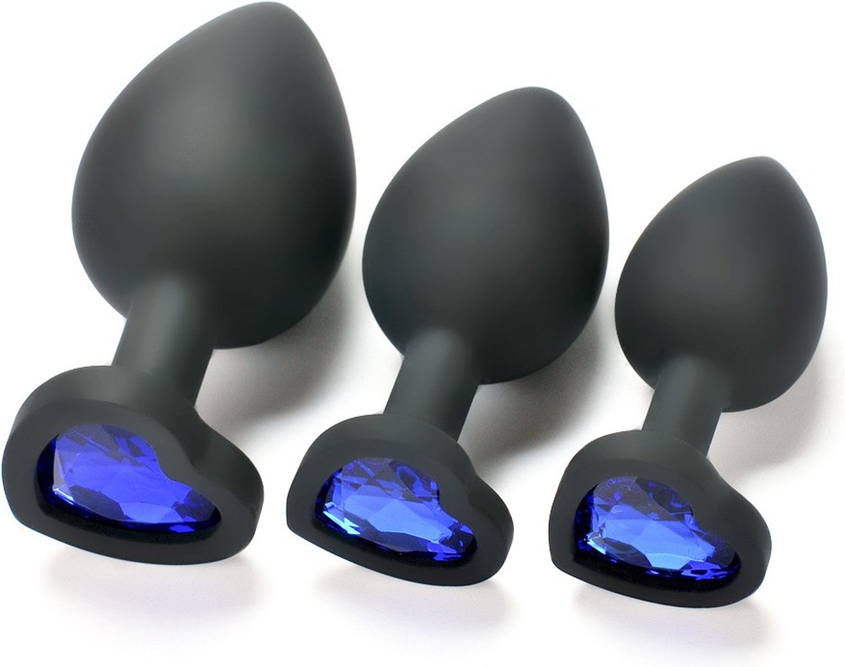 Goedkoopste Buttplugs - Siliconen Buttplugs - Buttplug Met Diamant - 3-Delige Set - Unisex - Dildo - Penetratie Accessoires - Seksspeeltje - Hartvormig - Booty Jewel - Anal Plug - Silicone Anal Plug - Zwart - Black