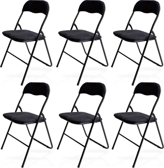 Trendy Meije Nova Chaises pliantes - Set de 6 - Chaises pliantes - Velours - Chaises de table à manger - Chaises pliantes - 80x44x47 CM - Chaises - Velours - Zwart