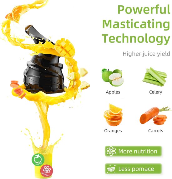 FIBILA Juicer - Slowjuicer - Sapcentrifuge - Sapmaker - Sap Extractor - Sap Machine Fruit en Groenten - Krachtige Motor - Zwart van FIBILA — afbeelding 2