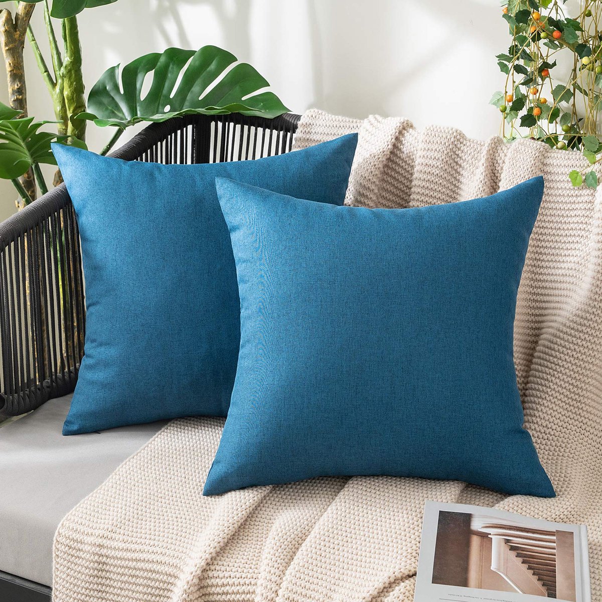 Goodivery ® Set van 2 Weerbestendige Kussenhoezen voor Binnen en Buiten in Linnenlook