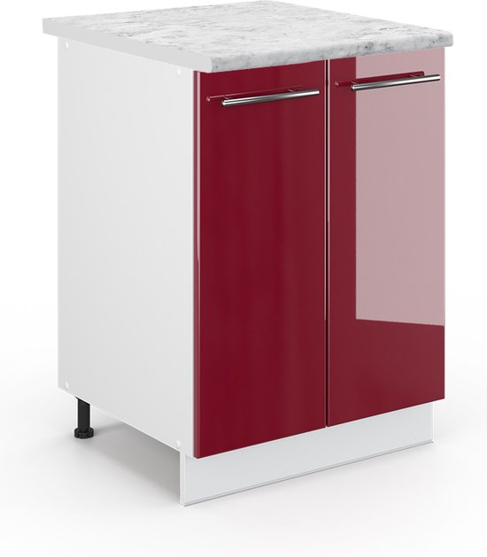 Vicco Keuken In Hoek Fameline, 227x60cm, Pt Marmer, Wit Hoge Glans/gouden Eiken