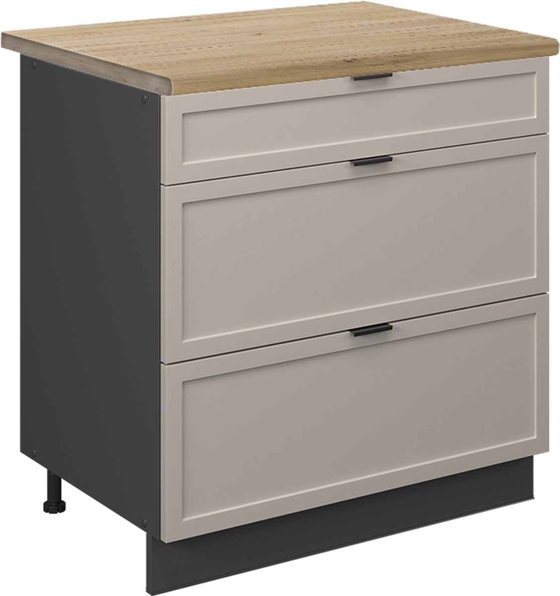 Vicco Fame-Line Keukenonderkast – 80 cm met 3 laden, WB Eik GrijsBeige