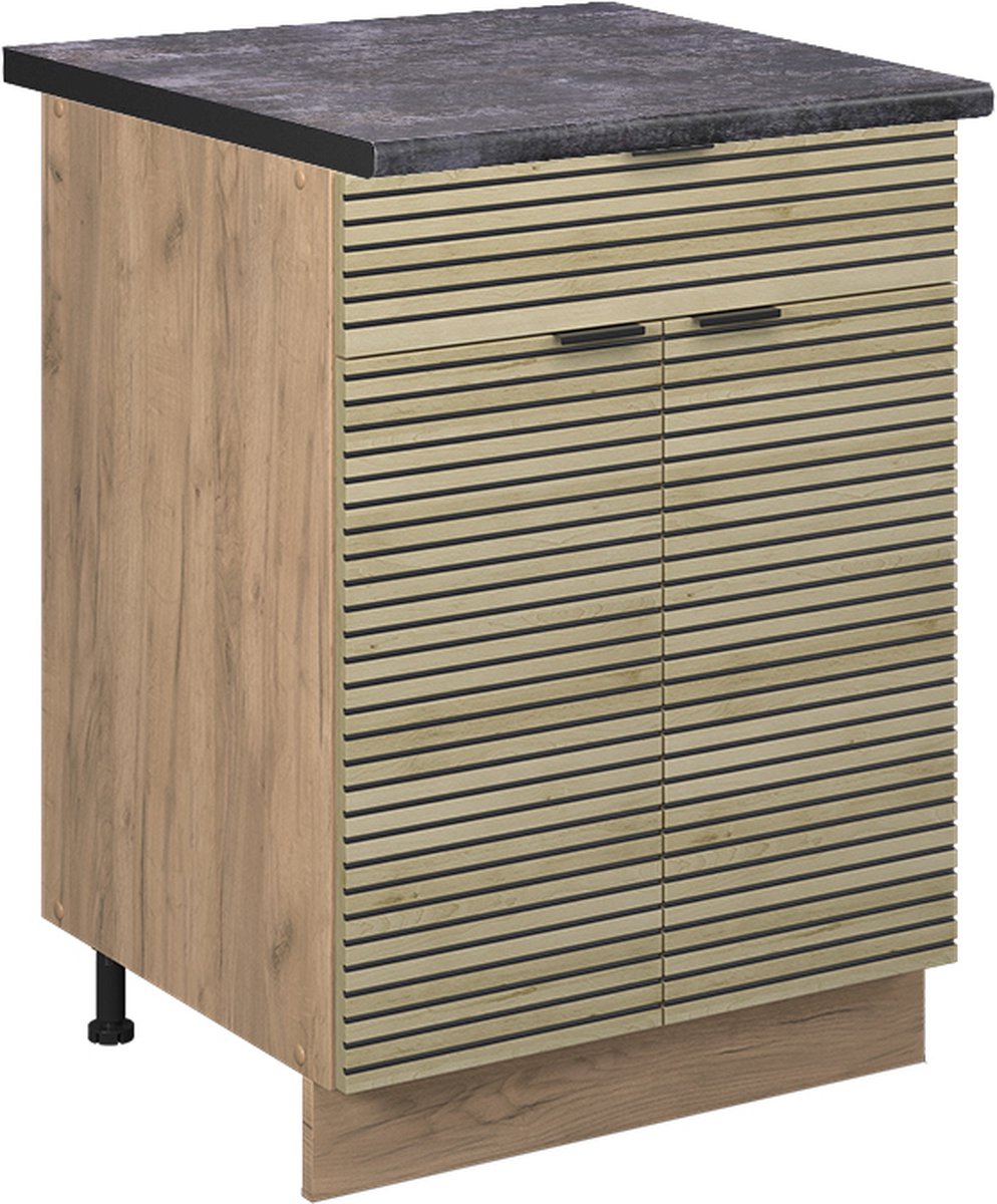 Vicco Fame-Line Onderkasten – 60 cm met lade, WB Antraciet Eiken paneel Eiken paneel/Goudkleurig Eiken