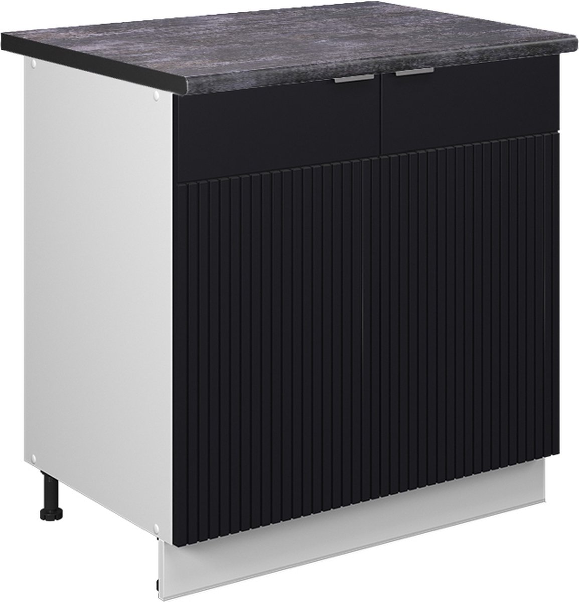 Vicco Keukenonderkast Fame-Line, Zwart gestreept/Wit, 80 cm antraciet werkblad