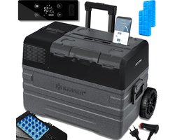 KESSER® Compressor Koelbox Elektrische Frigobox, met APP-bediening USB-aansluiting 12/24 V 230V, +Telescopische stangwielen tot -20 °C - 42L, 52L, Koelbox voor auto, vrachtwagen, boot, camper, camping - 42 Liter Antraciet / Zwart
