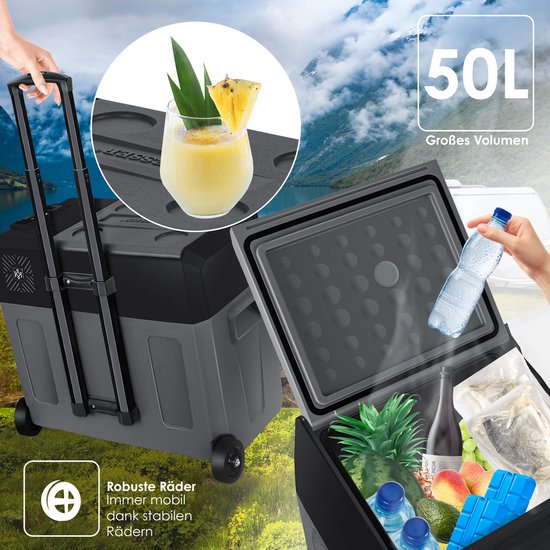 KESSER® Compressor Koelbox Elektrische Vriezer, met APP-bediening USB-aansluiting 12/24 V 230V, +Telescopische stangwielen Collbox tot -20 °C voor auto, vrachtwagen, boot, camper, camping - 50 Liter, Antraciet / Zwart van KESSER — afbeelding 5