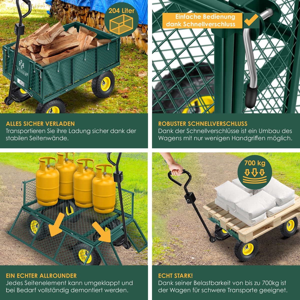 KESSER® Tuinwagen, Bolderkar, Transportwagen, Belastbaar Tot 700 Kg Incl Uitneembaar Zeil Luchtbanden Gereedschapswagen Handwagen Veelzijdig Inzetbaar Handschoenen Plank Kleur Oranje 1505672915