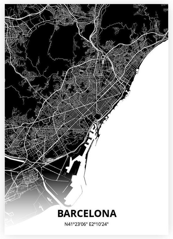 Barcelona plattegrond - A3 poster - Zwarte stijl