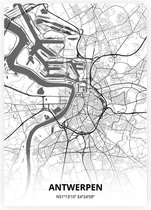 Antwerpen plattegrond - A3 poster - Zwart witte stijl