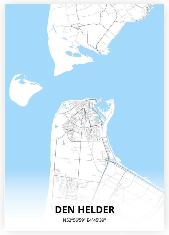 Den Helder plattegrond - A4 poster - Zwart blauwe stijl