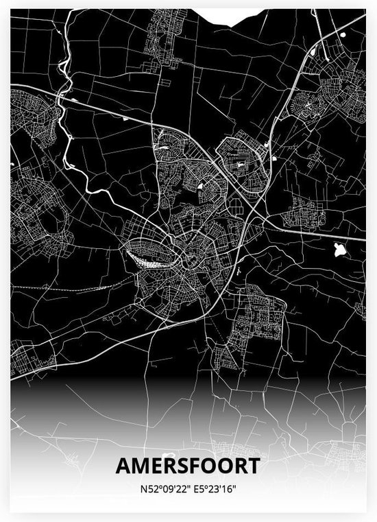 Amersfoort plattegrond - A4 poster - Zwarte stijl