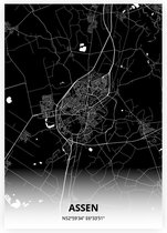 Assen plattegrond - A3 poster - Zwarte stijl