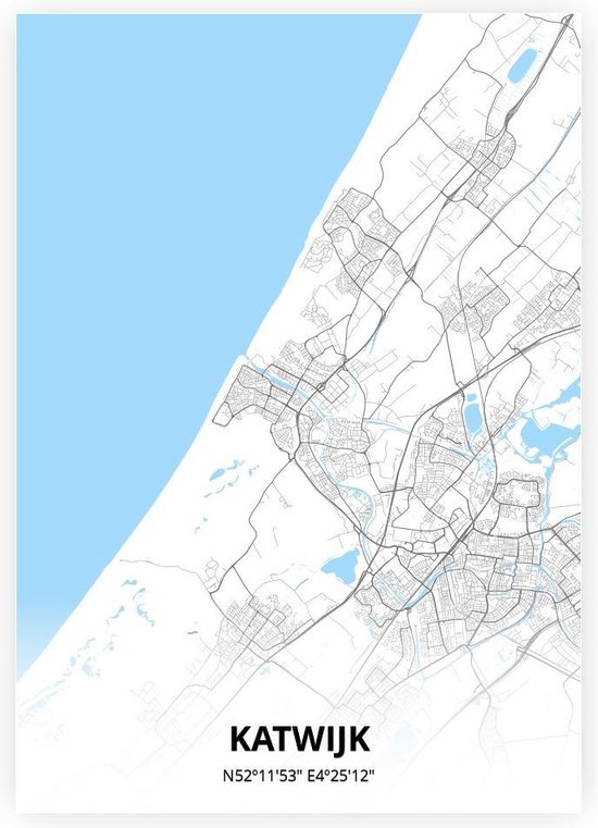 Katwijk plattegrond - A2 poster - Zwart blauwe stijl