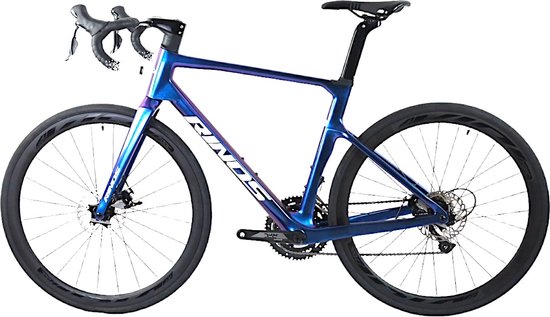 Rinos Odin1.0 Carbon Road - RaceFiets - met Shimano SORA 18 versnellingen en schijfremmen - lichte fiets voor dames en heren - 700 x 40C - Kameleon Blauw-Paars 58 van Rinos — afbeelding 2