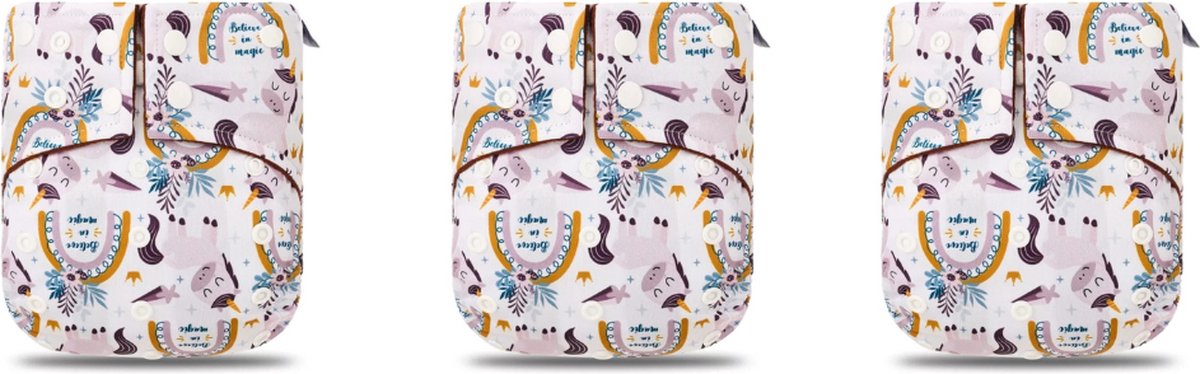 Goedkoopste BonBini's®- wasbare luier - wasbare luiers 3-pack Unicorn 3-15 kg - luierbroekje - dubbele antilek preventie - drukknoopjes en verstelbaar maat S, M, L maat 1 t/m 5