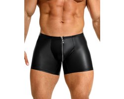 Zwarte heren boxershorts met rits - maat M/L - black sexy PU leather men boxers with zipper underwear -BDSM -mannen boxer clubwear heren ondergoed erotiek