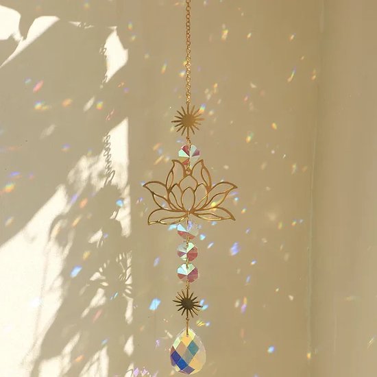 Byla - Pendentif Sun Catcher - Dromenvanger - Pendentif en cristal - Décoration de fenêtre - Or - Lotus - 3