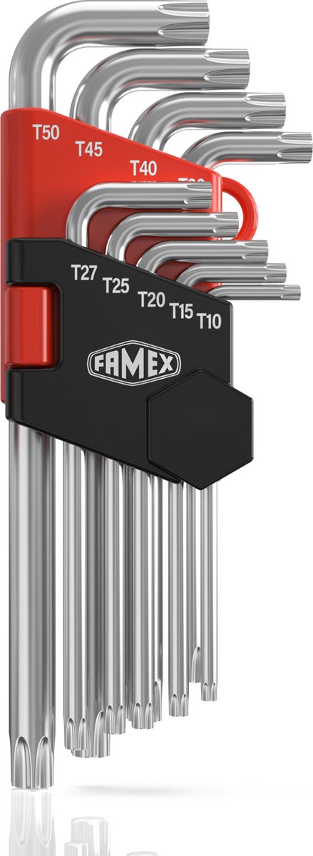 FAMEX 10788 Hoekschroevendraaier voor Torx-schroeven, lang, T-10 - T-50, 9-delig