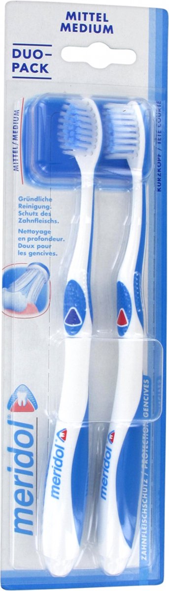 Meridol Duo-Pack Tandenborstels Medium (Kleur : Blauw en rood)