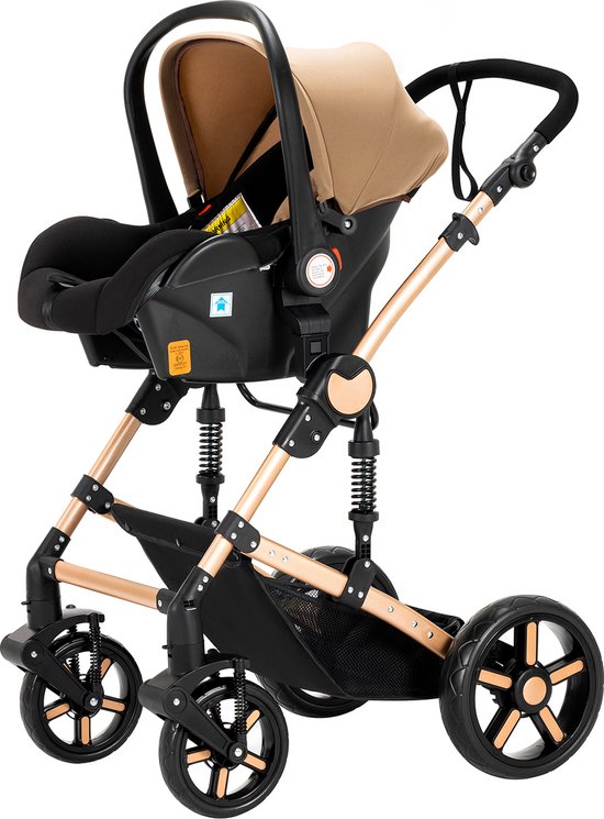 Luxe 3-in-1 Kinderwagen - Wandelwagen - Autostoeltje - Buggy - Reiswieg - Inklapbaar - 0-36 Maanden - Khaki van Cangaroo — afbeelding 2
