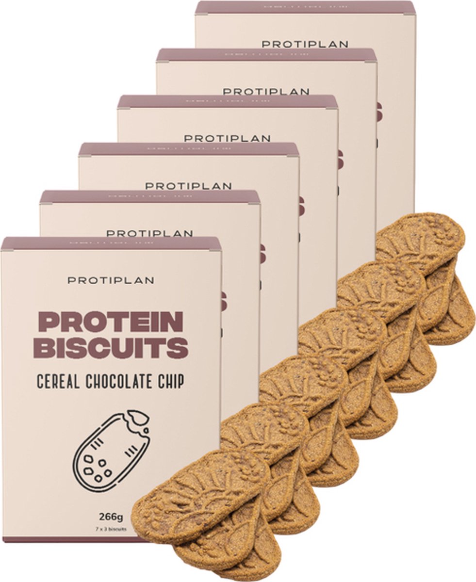 Goedkoopste Protiplan | Ontbijt Biscuit Chocolate Chip | 6 stuks | 6 x 7 x 38 gram (21 biscuits) | Low carb snack | Eiwitrepen | Koolhydraatarme sportvoeding | Afslanken met Proteïne repen | Snel afvallen zonder hongergevoel!