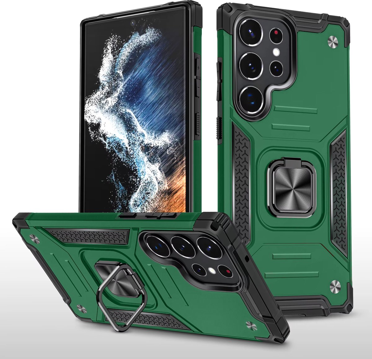 iPhone 12 Pro Armor Anti-Shock Telefoonhoes met Ringhouder - Schokbestendige Hoesje met Stijlvolle Bescherming Groen